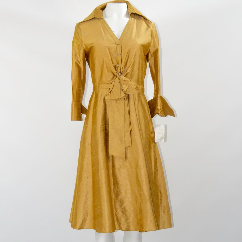 SARA CAMPBELL Yellow Silk Knee Length Dress Cocktail Sz 4 Small New